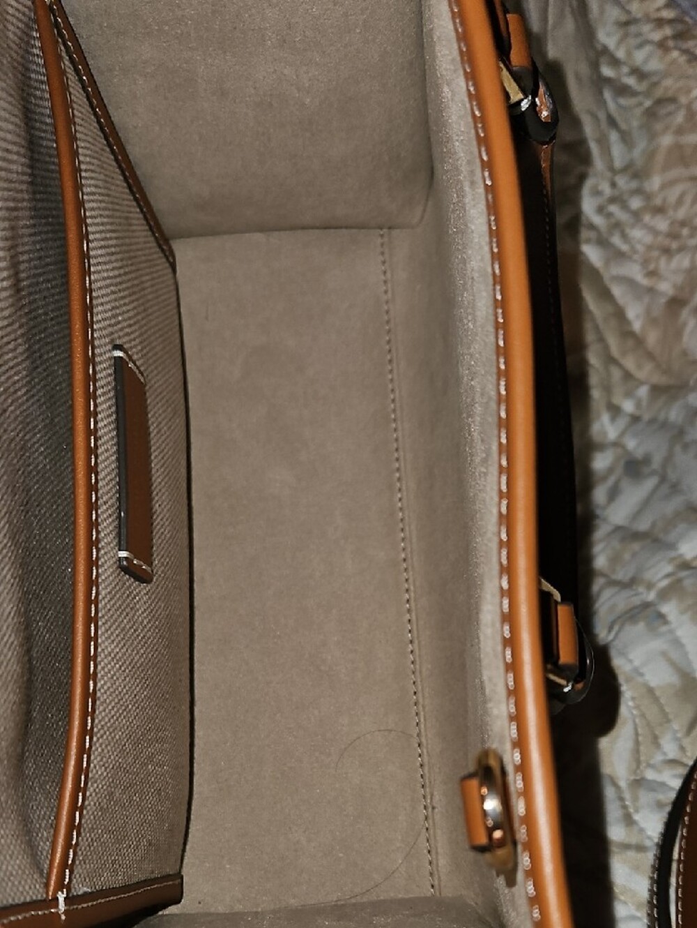Tory Burch Blake Cream Canvas Satchel with Brown Leather Trim - Picture 14 of 15